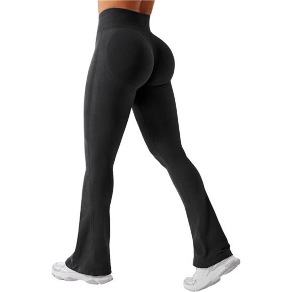 Flare Leggings Womens Workout Butt Lifting Legging 28" inseam Black - Picture 1 of 4